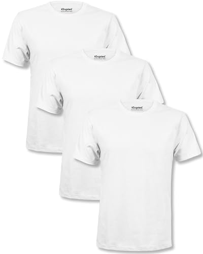 Kingsted White Men's T-Shirts Pack - Royally Comfortable - Super Soft Cotton Blend - Short Sleeve Tagless Crewneck - Plain Classic Tees (3 Pack, White, Large)