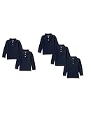 Amazon Essentials Toddler Boys' Long-Sleeve Pique Polo Shirts, Pack of 5, Navy, 4T