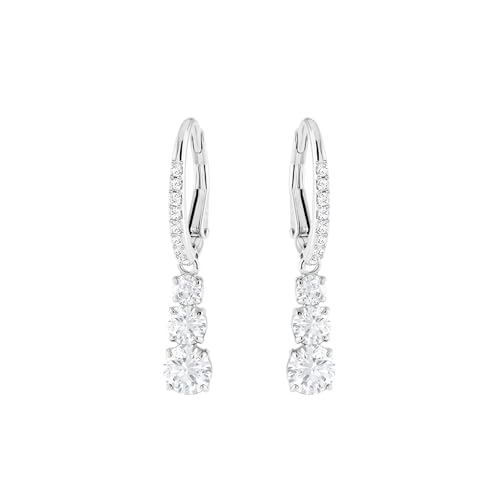 Swarovski Stilla Attract Trilogy Drop Pierced Earrings with White Crystals on a Rhodium Plated Setting with Hinged Closure