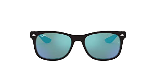 Ray-Ban Junior Kids' RJ9052SF New Wayfarer Asian Fit Square Sunglasses, Matte Black/Blue Flash, 50 mm