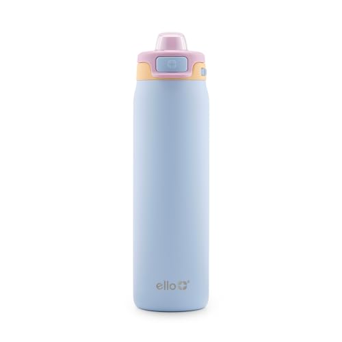 Ello Pop & Fill 22oz Stainless Steel Water Bottle with Quick Fill Technology, Double Walled and Vacuum Insulated Metal, Leak Proof Locking Lid, Sip and Chug, Reusable, BPA Free, Coastal Sunrise