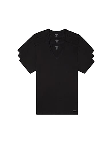 Calvin Klein Men's Cotton Classics 3-Pack Undershirts, 3 BLACK - VNECK, M