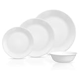 Corelle Vitrelle 8-Piece Service for 2 Dinnerware Set, Triple Layer Glass and Chip Resistant, Lightweight Round Plates and Bowls Set, Winter Frost White