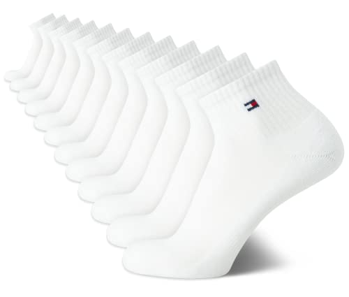 Tommy Hilfiger Men's Quarter Socks - 12 Pack Performance Cushion Comfort Socks - Breathable Athletic Socks for Men (7-12), Size 7-12, All White