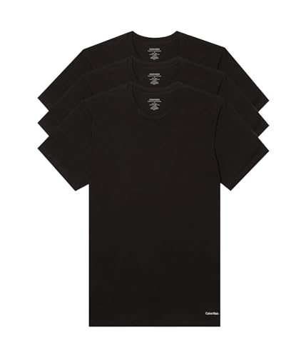 Calvin Klein Men's Cotton Classics 3-Pack Undershirts, 3 BLACK - CREWNECK, L