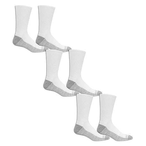 Fruit of the Loom Men's Essential 6 Pack Casual Crew Socks | Arch Support | Black & White, White, Shoe Size: 6-12