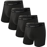 BAMBOO COOL Men’s Underwear boxer briefs Soft Comfortable Bamboo Viscose Underwear Trunks (4 Pack) (L, black long boxer briefs)