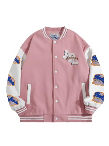 Aelfric Eden Men's Varsity Jackets Bomber Letterman Jacket Oversized Y2k Baseball Coats Pink