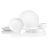 Corelle Vitrelle 18-Piece Service for 6 Dinnerware Set, Triple Layer Glass and Chip Resistant, Lightweight Round Plates and Bowls Set, Winter Frost White