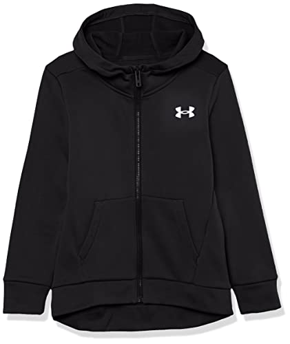 Under Armour Girls Armour Fleece Full Zip Hoodie, (001) Black / / White, Youth Medium