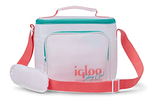 Igloo 90s Retro Collection Square Lunch Box Cooler with Front Pocket and Adjustable Strap, White