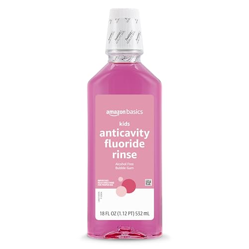 Amazon Basics Kids Anticavity Fluoride Rinse, Alcohol Free, Bubble Gum, 18 Fl Oz