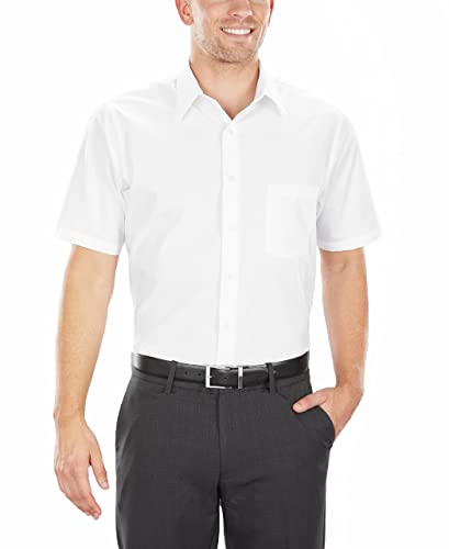 Van Heusen Men's Short Sleeve Dress Shirt Regular Fit Poplin Solid, White, 17.5' Neck