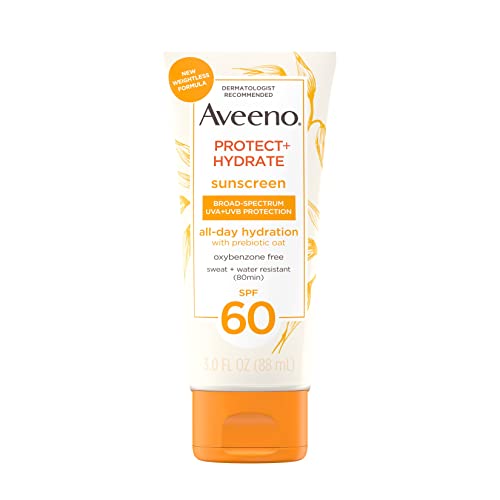 Aveeno Protect + Hydrate Moisturizing Body Sunscreen Lotion with Broad Spectrum SPF 60 & Prebiotic Oat, Weightless & Refreshing Feel, Paraben-Free, Oil-Free, Oxybenzone-Free, 3.0 fl. Oz