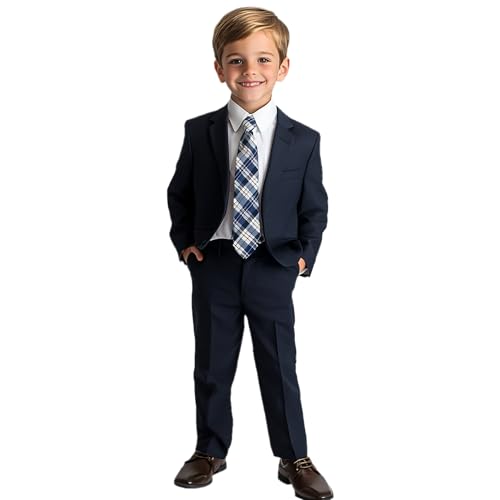 Haggar Boys' 4-Piece Suit, Dress Shirt & Tie Set, Navy/White, 18