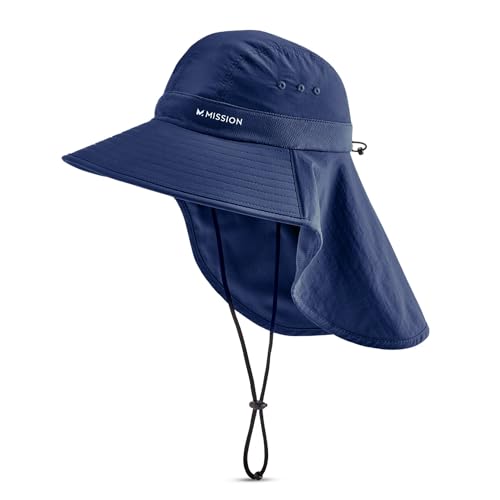 MISSION Cooling Sun Defender Hat, Navy - Unisex Wide-Brim Hat with Nape for Men & Women - Lightweight & Durable - Cools Up to 2 Hours - UPF 50 Sun Protection - Machine Washable