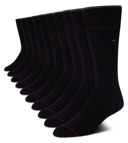 Tommy Hilfiger Men's Dress Socks - 10 Pack Lightweight Reinforced Heel Classic Crew Socks - Dress Socks for Men (7-12), Size 7-12, Black