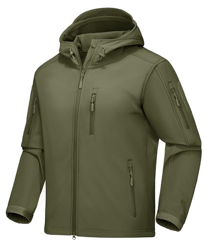 MAGCOMSEN Waterproof Jackets For Men Fleece Warm Winter Coats For Men Thicken Snowboarding Jackets For Men Military Jacket Green