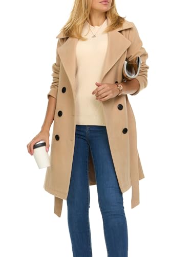 Steve Madden Trench Coat Women – Double-Breasted Long Winter Wool Coat for Women