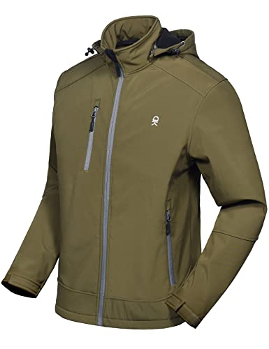 Little Donkey Andy Men's Softshell Jacket with Removable Hood, Fleece Lined and Water Repellent Olive Size M