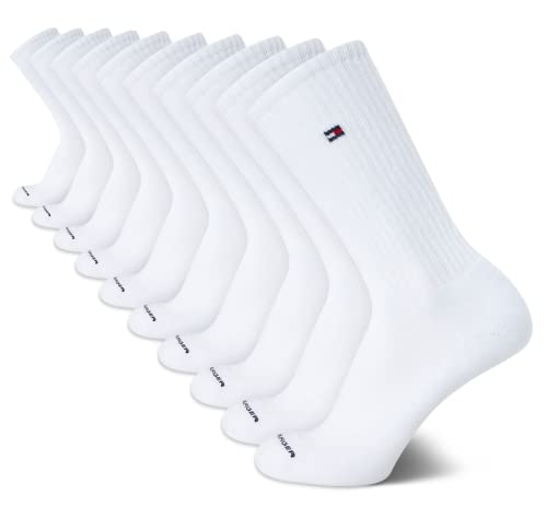 Tommy Hilfiger Men's Athletic Socks - Cushioned Crew Socks (10 Pack), Size 7-12, Pure White