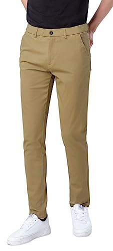 Plaid&Plain Men's Skinny Stretchy Khaki Pants Colored Pants Slim Fit Slacks Tapered Trousers 819 Khaki 30X30