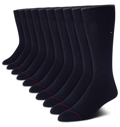 Tommy Hilfiger Men's Dress Socks - 10 Pack Lightweight Reinforced Heel Classic Crew Socks - Dress Socks for Men (7-12), Size 7-12, Navy