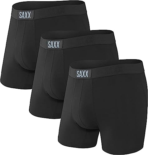 SAXX Underwear Co. Men's Underwear - Vibe Super Soft Boxer Briefs With Built-In Pouch Support - Boxer Briefs, Pack Of 3,Black,Large