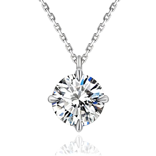 KRKC Moissanite Solitaire Necklace for Women, 1 Carat Lab Grown Diamond Stone with VVS1 Clarity D Color, 14K White Gold Plated Sterling Silver Classic Solitaire Chain for Her (4 Prong)