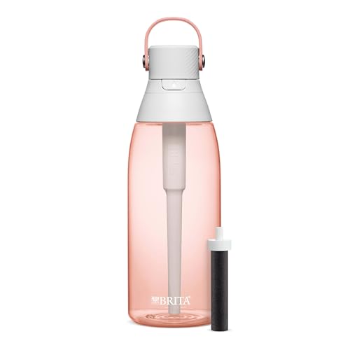 Brita Hard-Sided Plastic Premium Filtering Water Bottle, BPA-Free, Reusable, Replaces 300 Plastic Water Bottles, Filter Lasts 2 Months or 40 Gallons, Includes 1 Filter, Blush - 36 oz.