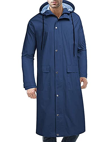 COOFANDY Men's Rain Jacket with Hood Waterproof Lightweight Active Long Raincoat (Navy blue, X-Large)