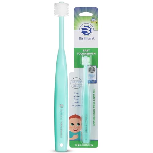 Brilliant Oral Care Baby Toothbrush with Soft Bristles and Round Head, for a Toddler Approved, Easy to Use All-Around Clean Mouth, Ages 0-2 Years, Mint Green, 1 Pack