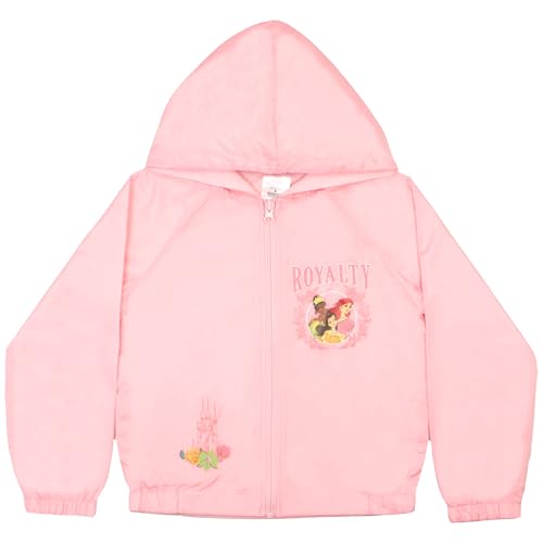 Disney Princess Tiana Belle and Ariel Girls Windbreaker Jacket Kids Rain Jacket for Little Kids Girls Rain Jacket Lightweight Rain Gear Graphic Print (Pink Size 5)