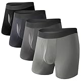 BAMBOO COOL Men's Underwear Performance Breathable Mesh Fly Zone Boxer Briefs Moisture-Wicking 4 Pack(Medium)