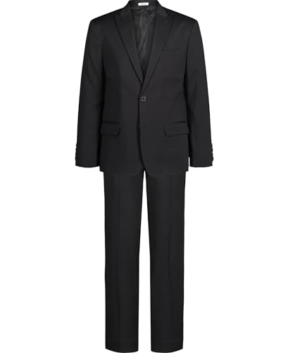 Calvin Klein Boys 2-Piece Formal Suit Set, Includes Single Breasted Jacket & Straight Leg Dress Pants with Belt Loops & Functional Pockets, Black Stretch, 14