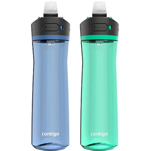 Contigo Ashland 2.0 Leak-Proof Water Bottle with Lid Lock and Angled Straw, Dishwasher Safe Water Bottle with Interchangeable Lid, 24oz 2-Pack, Blue Corn/Coriander