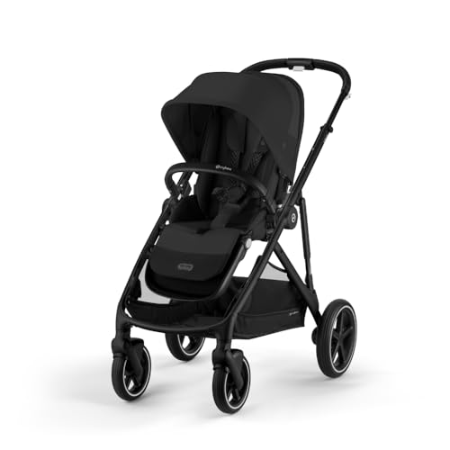 Cybex Gazelle S All-in-One Toddler and Baby Stroller with Over 20 Modular Configurations, Ergonomic Near-Flat Recline, Shopper Basket, and Compact Fold,Moon Black, Black Frame