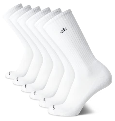 Calvin Klein Men's Dress Crew Socks - 6 Pack Soft Cushioned Non-Binding Cotton Work Dress Socks for Men (Sizes: 7-12), Size 7-12, White