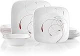 Corelle Vitrelle 18-Piece Service for 6 Dinnerware Set, Triple Layer Glass and Chip Resistant, Lightweight Square Plates and Bowls Set, Splendor