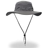 Wide Brim Sun Hat for Women and Men Summer Bucket Hats with UV Protection UPF 50+ for Fishing Hiking Beach Hats Grey