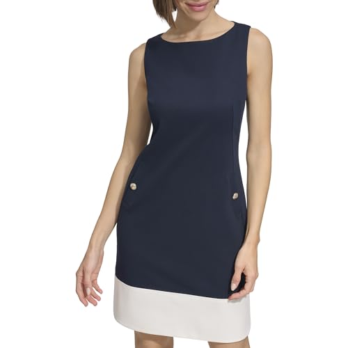 Tommy Hilfiger Women's Colorblock Scuba Crepe Shift Body Dress, Sky Captain/Ivory