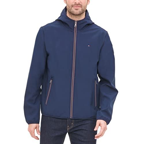 Tommy Hilfiger Men's Lightweight Water Resistant Breathable Hooded Performance Softshell Jacket, black, XX-Large