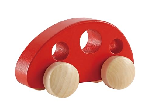 Hape Mini Van Wooden Toddler Toy Vehicle in Red, L: 4.9, W: 2.5, H: 2.8 inch