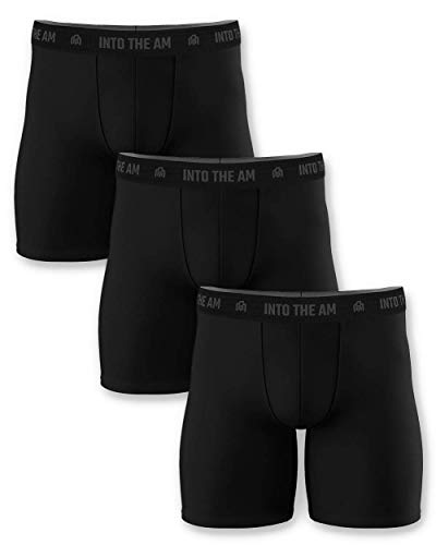 INTO THE AM Men's Modal Boxer Briefs 3 Pack - Ultra-Soft Compression Athletic Stretchy Sports Underwear Shorts (Black/Black/Black, XX-Large)