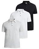 Kenneth Cole REACTION Polo Shirts for Men 3 Pack, UPF 50+ Men's Polo Shirts Short Sleeve (Black/White/Heather Grey, Medium)