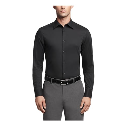 Calvin Klein Men's Dress Shirts Slim Fit Non Iron Solid, Black, 15.5' Neck 32'-33' Sleeve