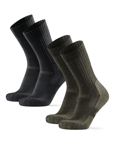 DANISH ENURANCE Premium Outdoor Hiking Socks, Merino Wool, Men & Women, 2 Pack, Multicolor (1x Black/Grey, 1x Dark Green), Large