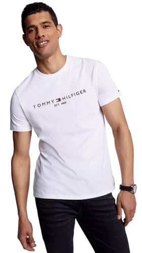 Tommy Hilfiger Men's Regular Fit Tommy Logo Embroidered Crew Neck T-Shirt, White, M