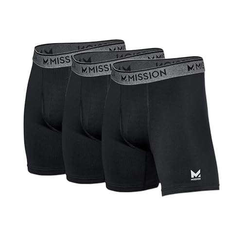 MISSION 6' Performance Mesh Boxer Briefs, Medium - 3 Pack, Black - Anti-Roll Waistband - Soft, Moisture-Wicking Fabric