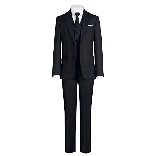 Marvelous World Boys Suits Black Slim Fit Size 5 Formal Suits for Kids Toddler Tuxedos Dresswear Ring Bearer Outfit Boys' Wedding Suits Set Dress Clothes Teen Youth 5-Piece Adjustable Waist